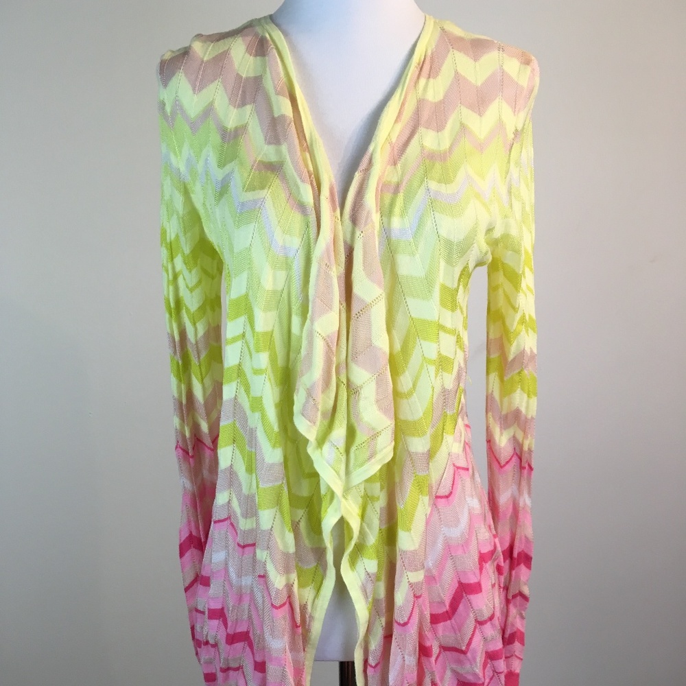 Ann Taylor Lightweight Cardigan Yellow Pink Tan XS